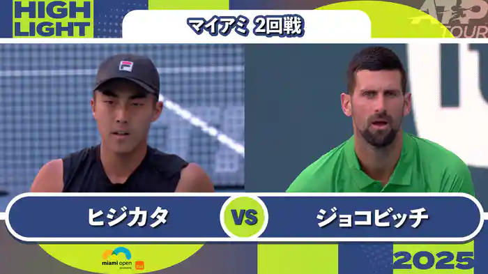 1000 マイアミ 男子シングルス2回戦 R.ヒジカタ VS N.ジョコビッチ マッチハイライト [ATPツアー 2025]