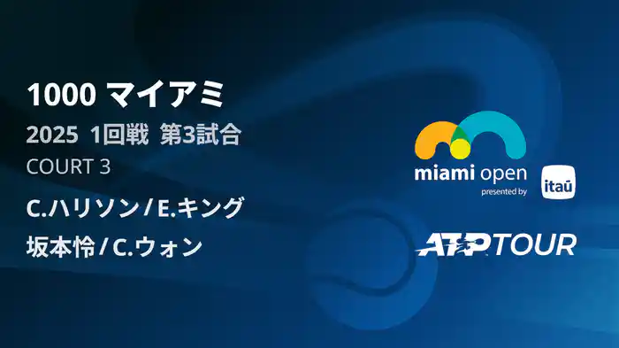1000 マイアミ 男子ダブルス1回戦 C.ハリソン/E.キング VS 坂本怜/C.ウォン フルマッチ [ATPツアー 2025]