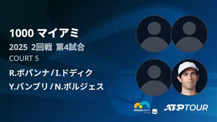 1000 マイアミ 男子ダブルス1回戦 R.ボパンナ/I.ドディク VS Y.バンブリ/N.ボルジェス フルマッチ [ATPツアー 2025]