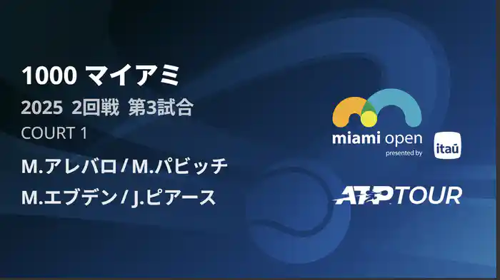 1000 マイアミ 男子ダブルス2回戦 M.アレバロ/M.パビッチ VS M.エブデン/J.ピアース フルマッチ [ATPツアー 2025]