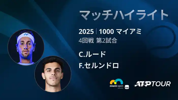 1000 マイアミ 男子シングルス4回戦 C.ルード VS F.セルンドロ マッチハイライト [ATPツアー 2025]