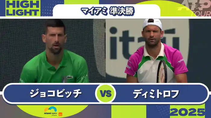 1000 マイアミ 男子シングルス準決勝 N.ジョコビッチ VS G.ディミトロフ マッチハイライト [ATPツアー 2025]