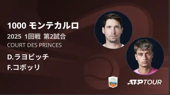 1000 モンテカルロ 男子シングルス1回戦 D.ラヨビッチ VS F.コボッリ フルマッチ [ATPツアー 2025]