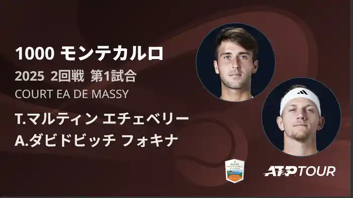 1000 モンテカルロ 男子シングルス2回戦 T.マルティン エチェベリー VS A.ダビドビッチ フォキナ フルマッチ [ATPツアー 2025]
