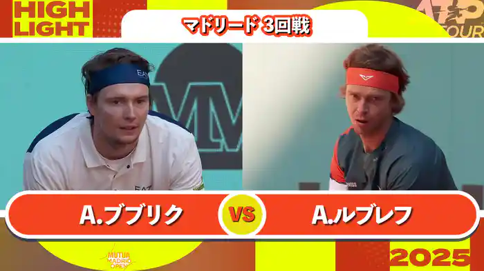1000 マドリード 男子シングルス3回戦　A.ブブリク VS A.ルブレフ マッチハイライト [ATPツアー 2025]
