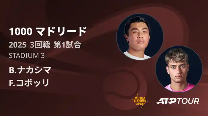 1000 マドリード 男子シングルス3回戦　B.ナカシマ VS F.コボッリ フルマッチ [ATPツアー 2025]