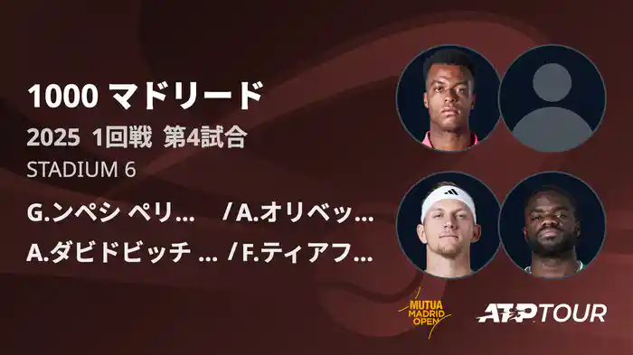 1000 マドリード 男子ダブルス1回戦　G.ンペシ ペリカール / A.オリベッティ VS A.ダビドビッチ フォキナ / F.ティアフォー フルマッチ [ATPツアー 2025]