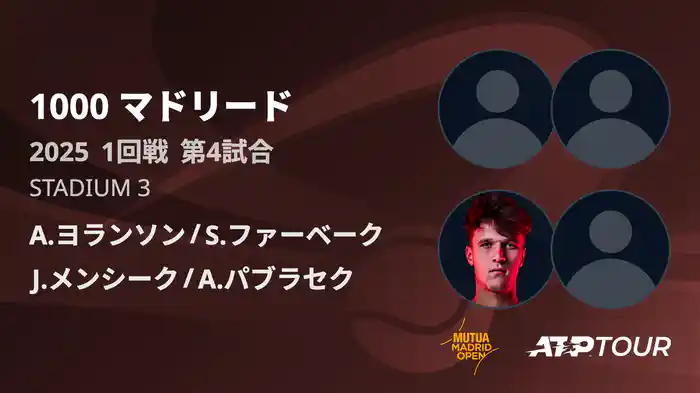 1000 マドリード 男子ダブルス1回戦 A.ヨランソン/S.ファーベーク VS J.メンシーク/A.パブラセク フルマッチ [ATPツアー 2025]