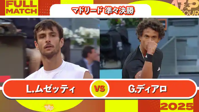 1000 マドリード 男子シングルス準々決勝 L.ムゼッティ VS G.ディアロ フルマッチ [ATPツアー 2025]