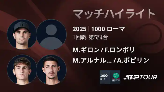 1000 ローマ 男子ダブルス1回戦 M.ギロン/F.ロンボリ VS M.アルナルディ/A.ポピリン マッチハイライト [ATPツアー 2025]