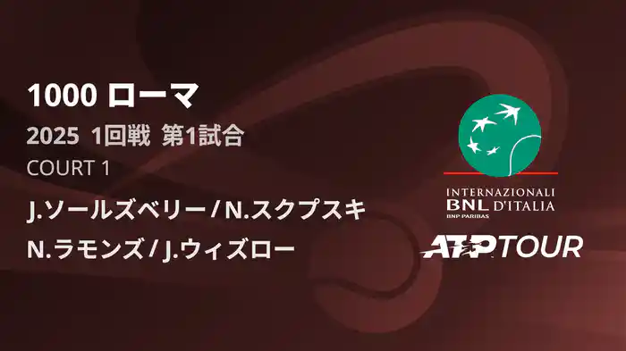 1000 ローマ 男子ダブルス1回戦 J.ソールズベリー/N.スクプスキ VS N.ラモンズ/J.ウィズロー フルマッチ [ATPツアー 2025]