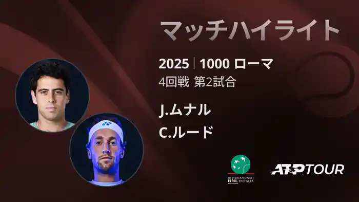 1000 ローマ 男子シングルス4回戦 J.ムナル VS C.ルード マッチハイライト [ATPツアー 2025]