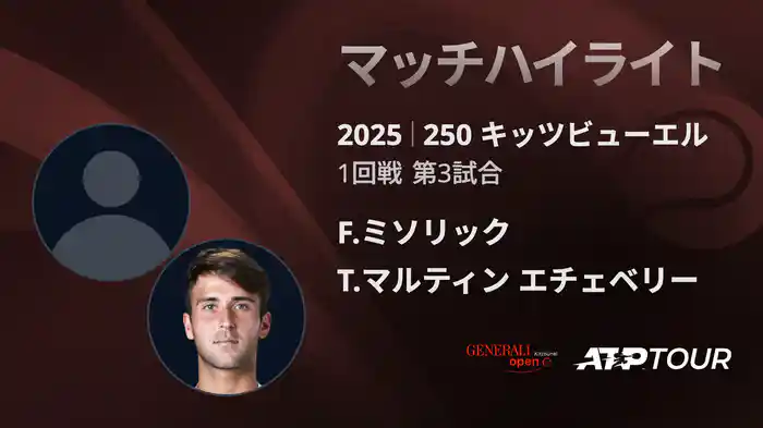 250 キッツビューエル 男子シングルス1回戦 F.ミソリック VS T.マルティン エチェベリー マッチハイライト [ATPツアー 2025]