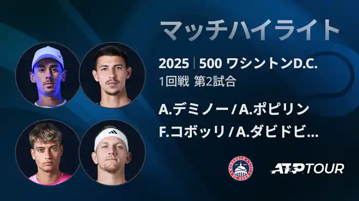 500 ワシントンD.C. 男子ダブルス1回戦 A.デミノー/A.ポピリン VS F.コボッリ/A.ダビドビッチ フォキナ マッチハイライト [ATPツアー 2025]