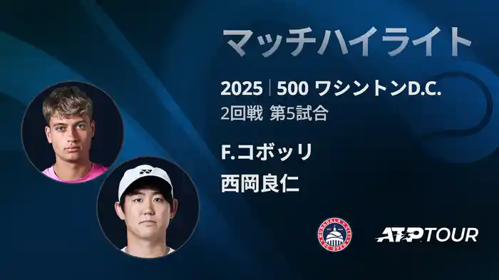 500 ワシントンD.C. 男子シングルス2回戦 F.コボッリ VS 西岡良仁 マッチハイライト [ATPツアー 2025]