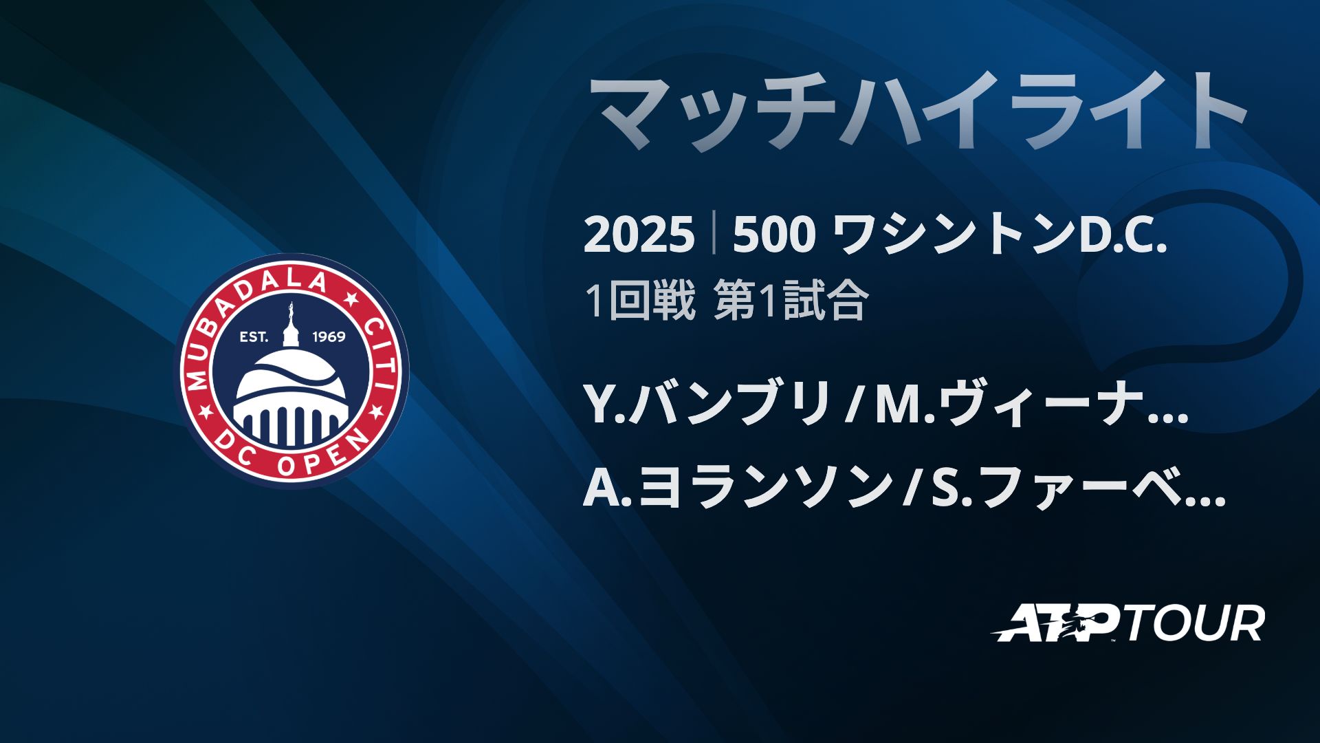 500 ワシントンD.C. 男子ダブルス1回戦 Y.バンブリ/M.ヴィーナス VS A.ヨランソン/S.ファーベーク マッチハイライト [ATPツアー 2025]