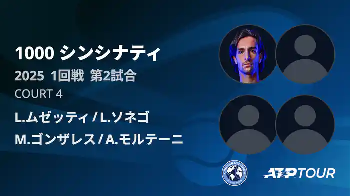 1000 シンシナティ ダブルス１回戦 L.ムゼッティ/L.ソネゴ VS M.ゴンザレス/A.モルテーニ フルマッチ [ATPツアー 2025]