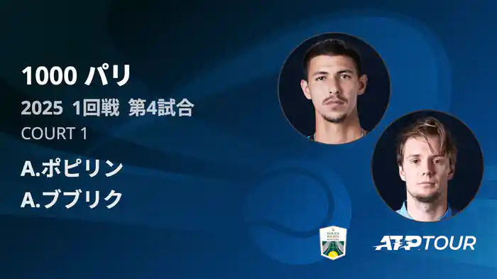 1000 パリ シングルス1回戦 A.ポピリン VS A.ブブリク フルマッチ [ATPツアー 2025]
