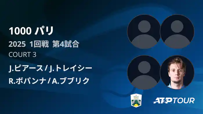 1000 パリ ダブルス1回戦 J.ピアース/J.トレイシー VS R.ボパンナ/A.ブブリク フルマッチ [ATPツアー 2025]