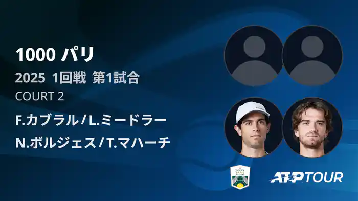 1000 パリ ダブルス1回戦 F.カブラル/L.ミードラー VS N.ボルジェス/T.マハーチ フルマッチ [ATPツアー 2025]