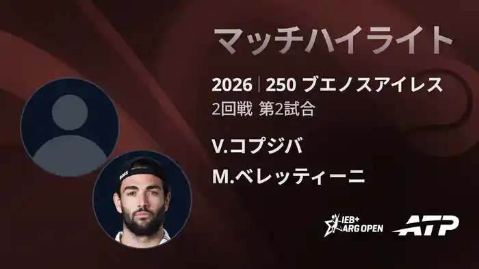 250 ブエノスアイレス シングルス2回戦 V.コプジバ VS M.ベレッティーニ マッチハイライト [ATPツアー 2026]