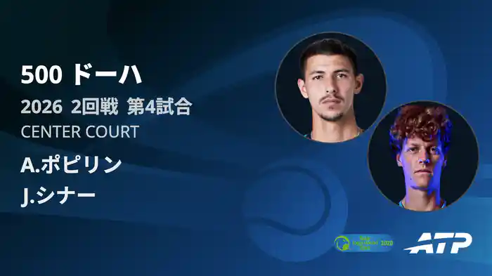 500 ドーハ シングルス2回戦 A.ポピリン VS J.シナー フルマッチ [ATPツアー 2026]