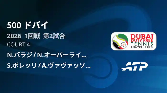 500 ドバイ ダブルス1回戦 N.バラジ/N.オーバーライトナー VS S.ボレッリ/A.ヴァヴァッソーリ フルマッチ [ATPツアー 2026]