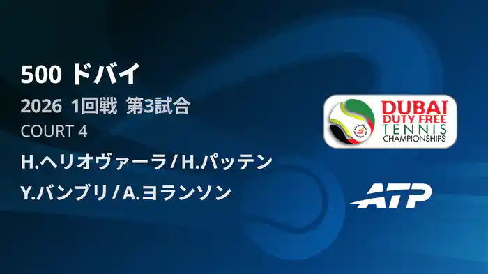 500 ドバイ ダブルス1回戦H.ヘリオヴァーラ/H.パッテン VS Y.バンブリ/A.ヨランソン フルマッチ [ATPツアー 2026]