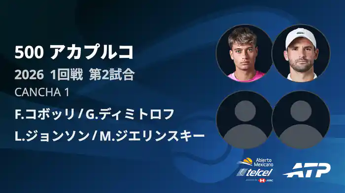 500 アカプルコ ダブルス1回戦 F.コボッリ/G.ディミトロフ VS L.ジョンソン/M.ジエリンスキー フルマッチ [ATPツアー 2026]