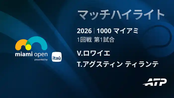 1000 マイアミ シングルス1回戦 V.ロワイエ VS T.アグスティン ティランテ マッチハイライト [ATPツアー 2026]