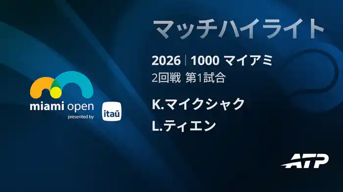 1000 マイアミ シングルス2回戦 K.マイクシャク VS L.ティエン マッチハイライト [ATPツアー 2026]