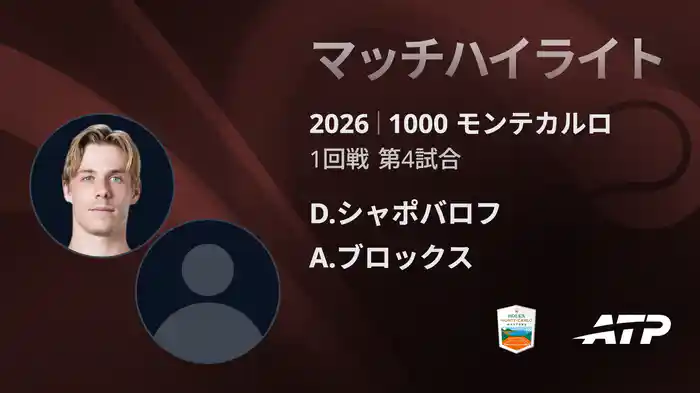 1000 モンテカルロ シングルス1回戦 D.シャポバロフ VS A.ブロックス マッチハイライト [ATPツアー 2026]