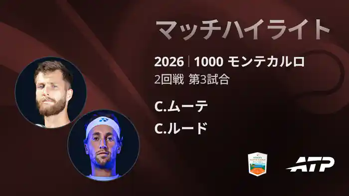 1000 モンテカルロ シングルス2回戦 C.ムーテ VS C.ルード マッチハイライト [ATPツアー 2026]