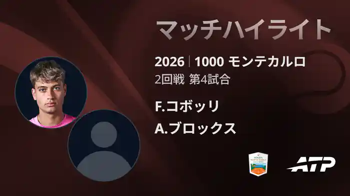 1000 モンテカルロ シングルス2回戦 F.コボッリ VS A.ブロックス マッチハイライト [ATPツアー 2026]