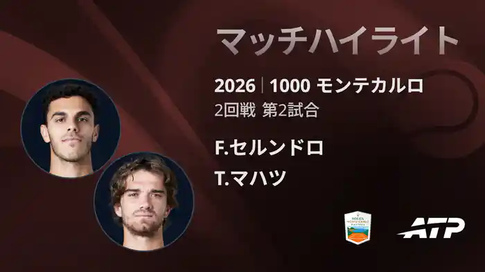 1000 モンテカルロ シングルス2回戦 F.セルンドロ VS T.マハツ マッチハイライト [ATPツアー 2026]