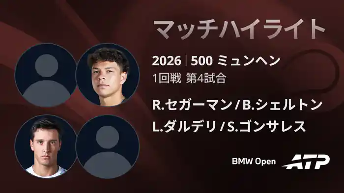 500 ミュンヘン ダブルス1回戦 R.セガーマン/B.シェルトン VS L.ダルデリ/S.ゴンサレス マッチハイライト [ATPツアー 2026]