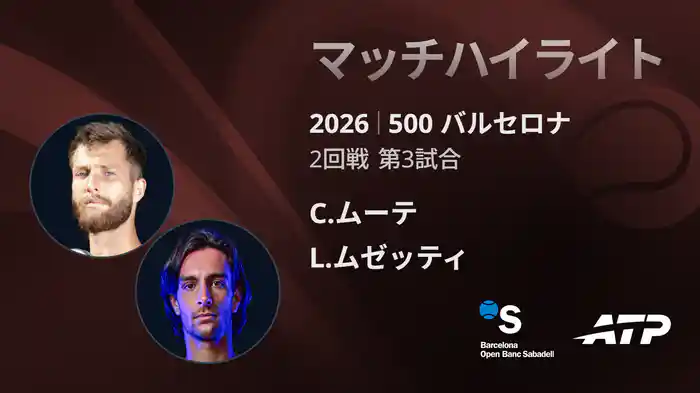 500 バルセロナ シングルス2回戦 C.ムーテ VS L.ムゼッティ マッチハイライト [ATPツアー 2026]