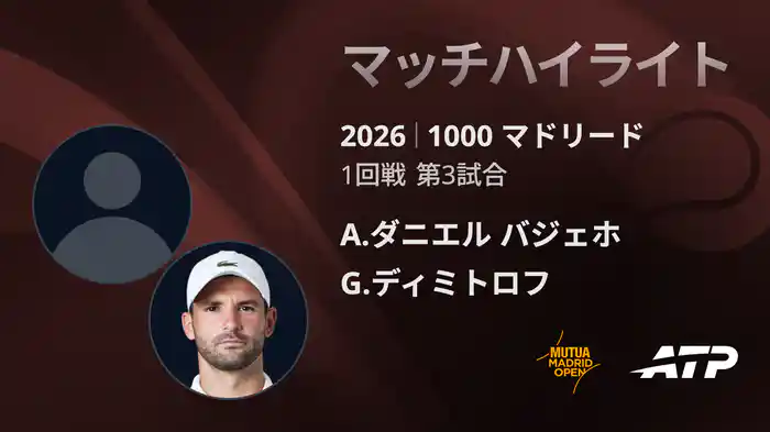 1000 マドリード シングルス1回戦 A.ダニエル バジェホ VS G.ディミトロフ マッチハイライト [ATPツアー 2026]