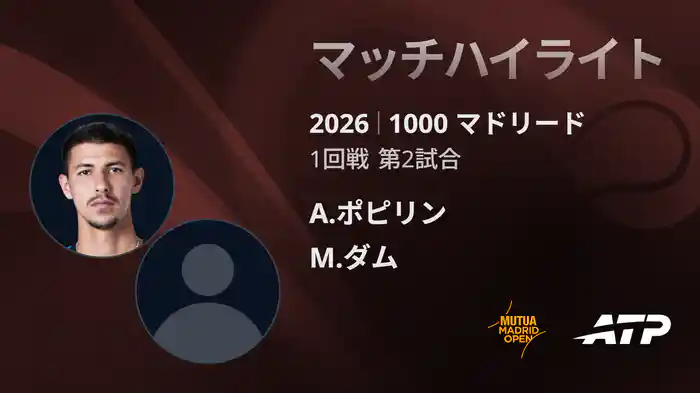 1000 マドリード シングルス1回戦 A.ポピリン VS M.ダム マッチハイライト [ATPツアー 2026]