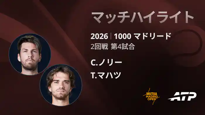 1000 マドリード シングルス2回戦 C.ノリー VS T.マハツ マッチハイライト [ATPツアー 2026]