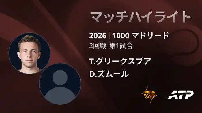 1000 マドリード シングルス2回戦 T.グリークスプア VS D.ズムール マッチハイライト [ATPツアー 2026]
