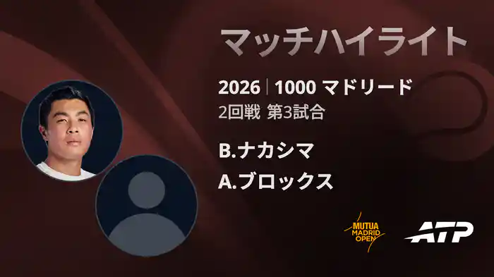 1000 マドリード シングルス2回戦 B.ナカシマ VS A.ブロックス マッチハイライト [ATPツアー 2026]