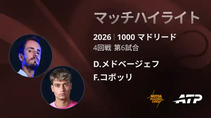 1000 マドリード シングルス4回戦 D.メドベージェフ VS F.コボッリ マッチハイライト [ATPツアー 2026]