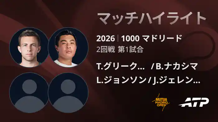 1000 マドリード ダブルス2回戦 T.グリークスプア/B.ナカシマ VS L.ジョンソン/J.ジェレンスキ マッチハイライト [ATPツアー 2026]