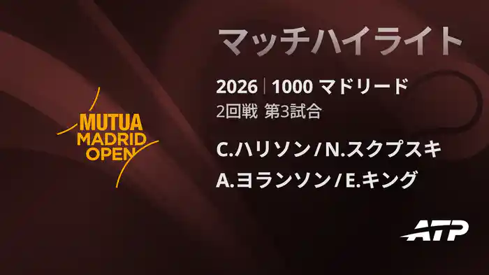 1000 マドリード ダブルス2回戦 C.ハリソン/N.スクプスキ VS A.ヨランソン/E.キング マッチハイライト [ATPツアー 2026]