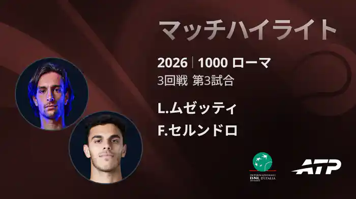 1000 ローマ シングルス2回戦 L.ムゼッティ VS F.セルンドロ マッチハイライト [ATPツアー 2026]