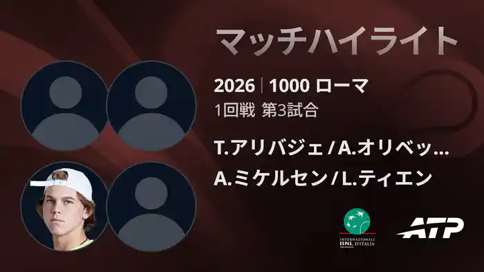 1000 ローマ ダブルス1回戦 T.アリバジェ/A.オリベッティ VS A.ミケルセン/L.ティエン マッチハイライト [ATPツアー 2026]