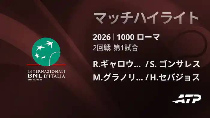 1000 ローマ ダブルス2回戦 R.ギャロウェイ/S. ゴンサレス VS M.グラノリェルス/H.セバジョス マッチハイライト [ATPツアー 2026]