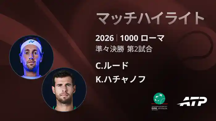 1000 ローマ シングルス準々決勝 C.ルード VS K.ハチャノフ マッチハイライト [ATPツアー 2026]