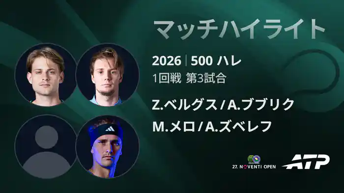 500 ハレ ダブルス1回戦 Z.ベルグス/A.ブブリク VS M.メロ/A.ズベレフ マッチハイライト [ATPツアー 2026]
